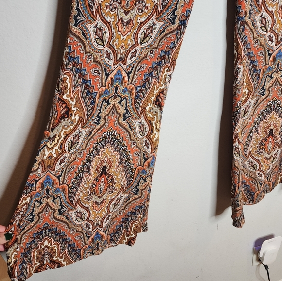 Zara Flare Brown Paisley Printed Pants Size Small Stretch Waist Size Small - Picture 16 of 16